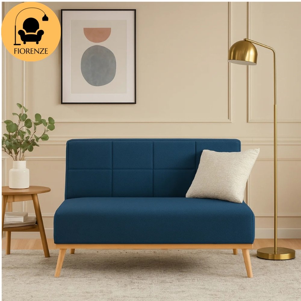 Fiorenze Harry 2-Seater Suede Fabric Sofa with Solid Wood Legs - Blue